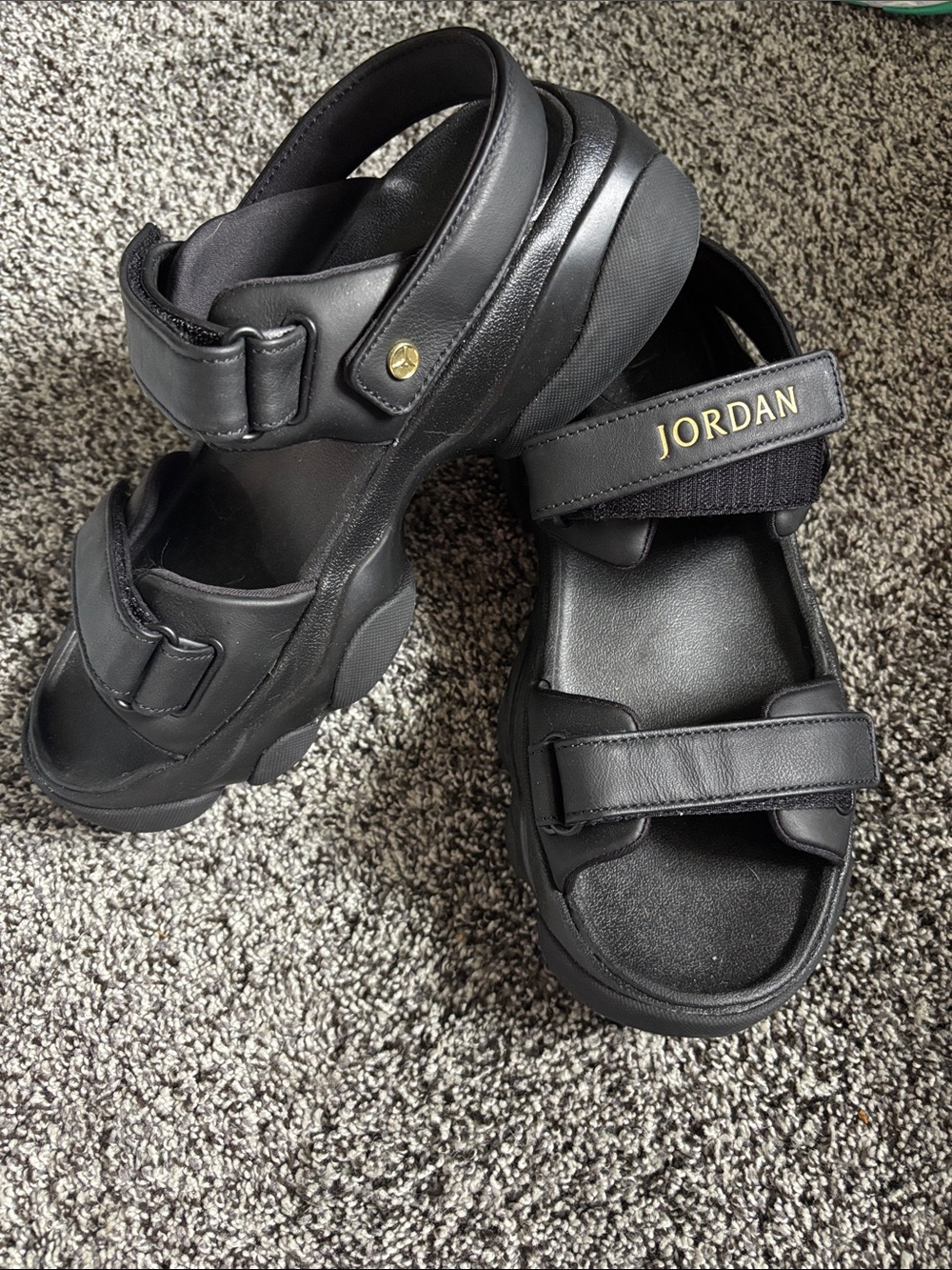 Jordan Black Platform Deja Sandals with Gold Logo